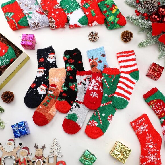 48 Pairs Christmas Fuzzy Socks Bulk Cozy Winter Crew Slippers for Home - Picture 3 of 7